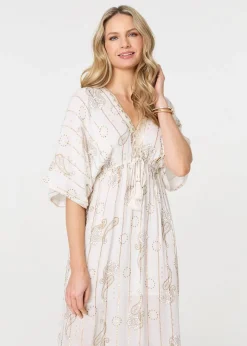 Izabel London White Embellished Kimono Sleeve Maxi Dress