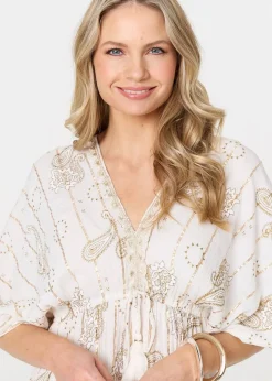 Izabel London White Embellished Kimono Sleeve Maxi Dress