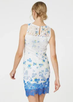 Izabel London White Floral Lace Sleeveless Bodycon Mini Dress