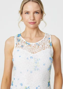 Izabel London White Floral Lace Sleeveless Bodycon Mini Dress