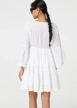 Izabel London White Floral Lace Flare Sleeve Mini Beach Dress