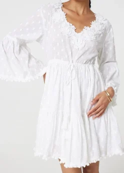 Izabel London White Floral Lace Flare Sleeve Mini Beach Dress