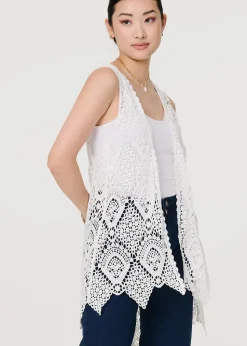 Izabel London White Lace Open Front High Low Cardigan