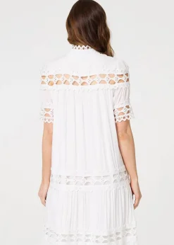 Izabel London White Lace Cut Out Detail Tie Waist Midi Dress