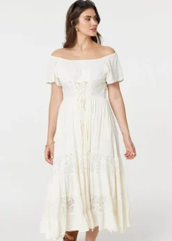 Izabel London White Lace Detail Tie-Up Front Maxi Dress