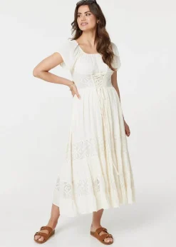 Izabel London White Lace Detail Tie-Up Front Maxi Dress