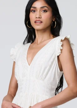 Izabel London White Metallic Detail Frill Cap Sleeve Maxi Dress