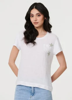 Izabel London White Metallic Star Detail Relaxed T Shirt
