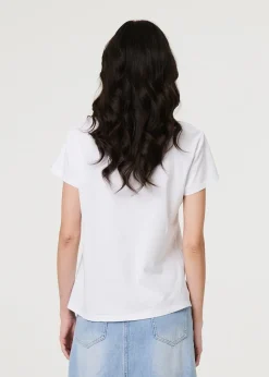 Izabel London White Metallic Star Detail Relaxed T Shirt