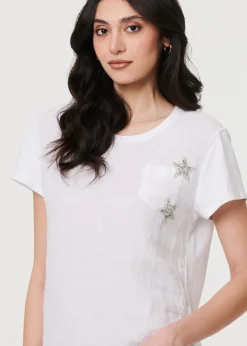 Izabel London White Metallic Star Detail Relaxed T Shirt