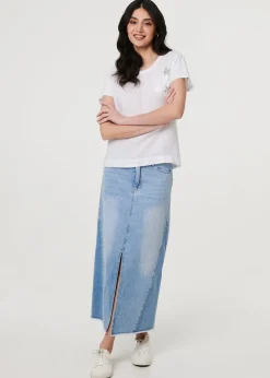 Izabel London White Metallic Star Detail Relaxed T Shirt