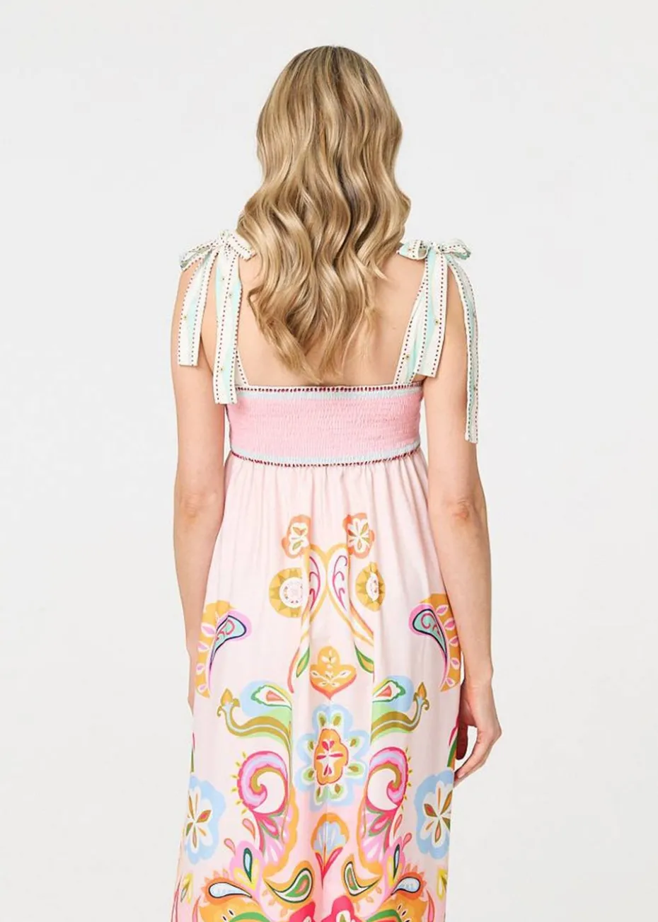 Izabel London White Paisley Print Tie Strap Sleeveless Midi Dress