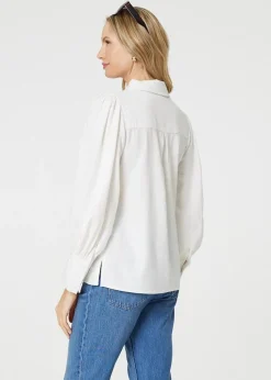 Izabel London White Plain Puff Sleeve Button-Up Shirt