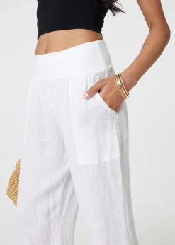 Izabel London White Relaxed Linen Blend Tapered Trousers