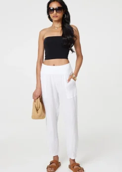 Izabel London White Relaxed Linen Blend Tapered Trousers