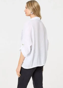 Izabel London White Sequin Detail 3/4 Turn-Up Sleeve Shirt
