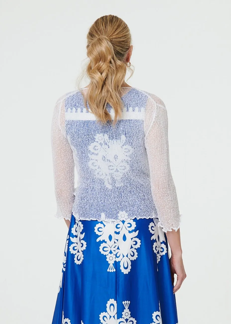 Izabel London White Sheer 3/4 Sleeve Open Front Cardigan