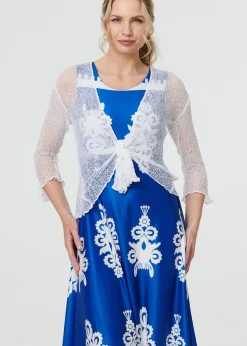 Izabel London White Sheer 3/4 Sleeve Open Front Cardigan