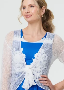 Izabel London White Sheer 3/4 Sleeve Open Front Cardigan