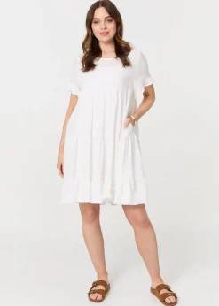 Izabel London White Short Sleeve Frilled Short Smock Dress