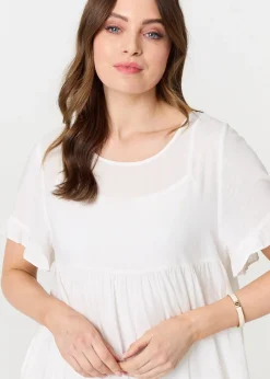 Izabel London White Short Sleeve Frilled Short Smock Dress