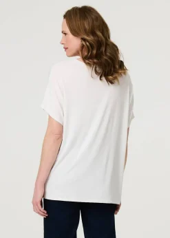 Izabel London White Sparkly Embellished Relaxed T-Shirt