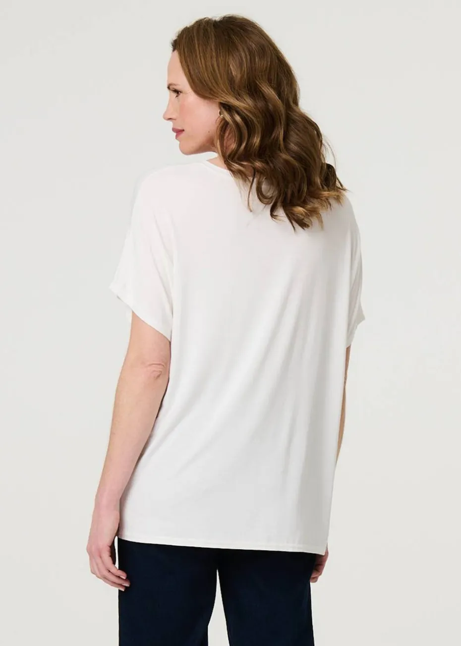 Izabel London White Sparkly Embellished Relaxed T-Shirt