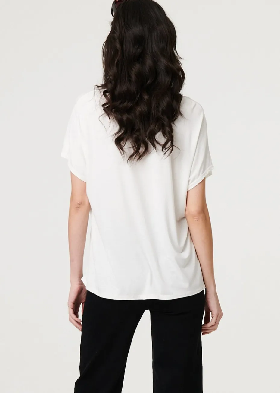 Izabel London White Sparkly Feather Print Relaxed T-Shirt
