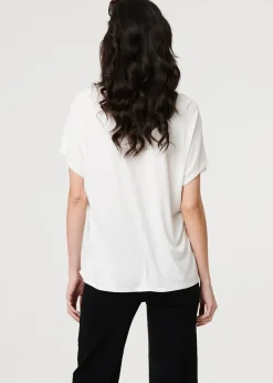 Izabel London White Sparkly Feather Print Relaxed T-Shirt