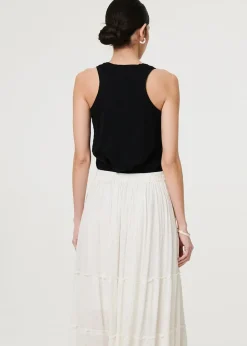 Izabel London White Textured High Waist Tiered Maxi Skirt