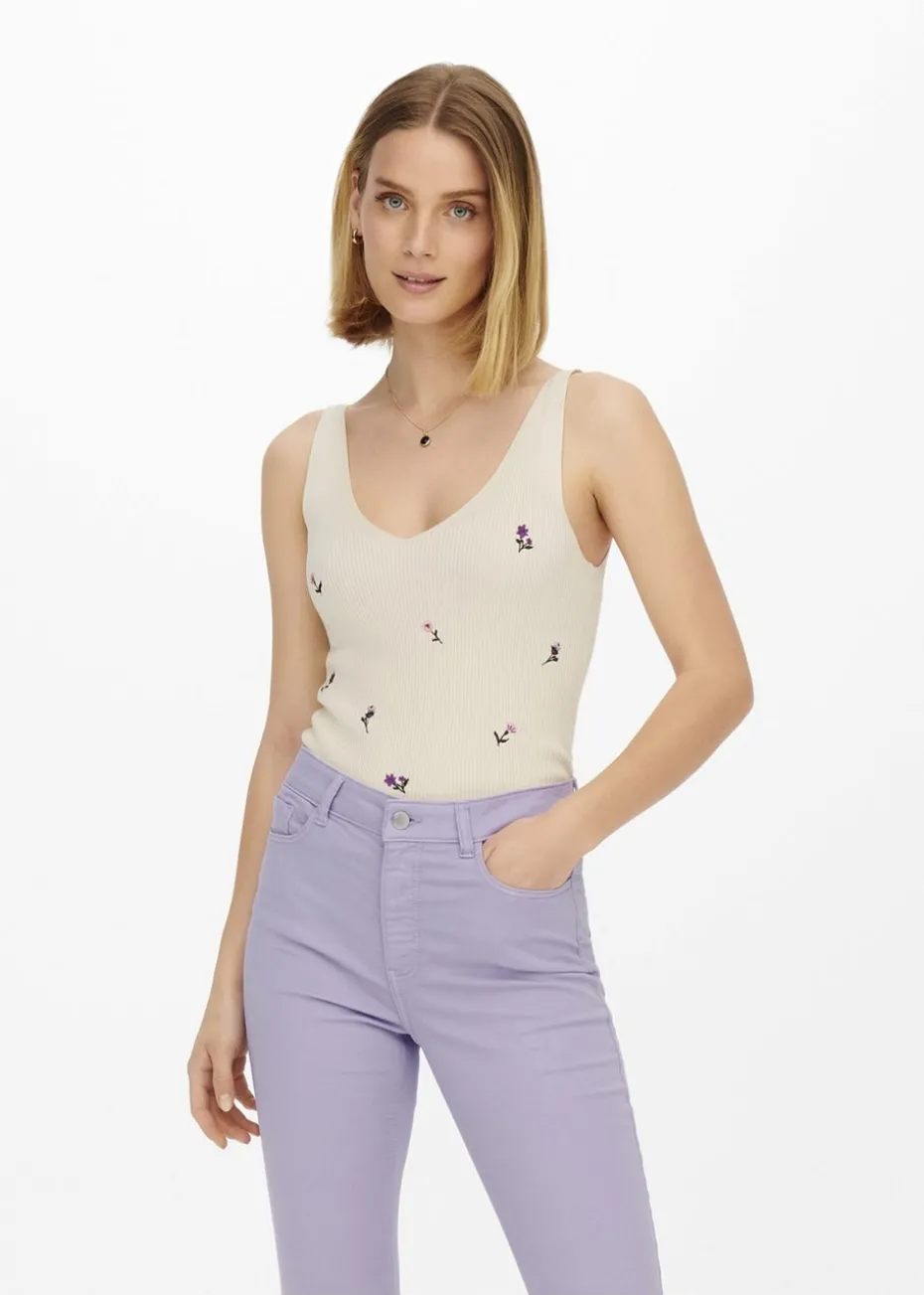 JDY Cream Floral Knitted Vest