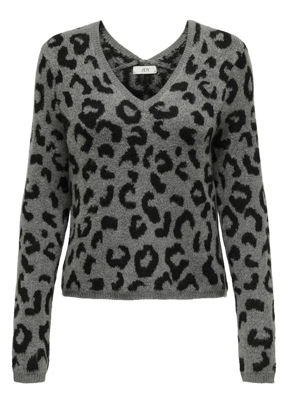 JDY Grey Leopard Knitted Jumper