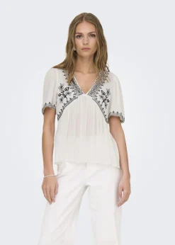JDY White Embroidered Blouse
