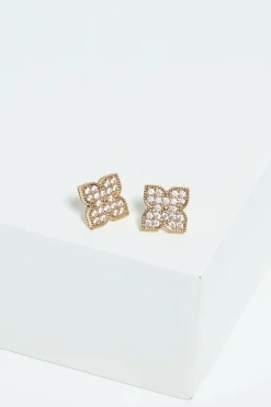 Jon Richard Gold Pave Clover Stud Earrings