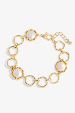 Jon Richard Gold Plated & Baroque Pearl Polished Chain Bracelet