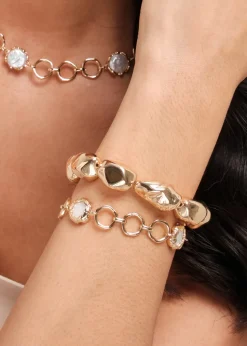 Jon Richard Gold Plated & Baroque Pearl Polished Chain Bracelet