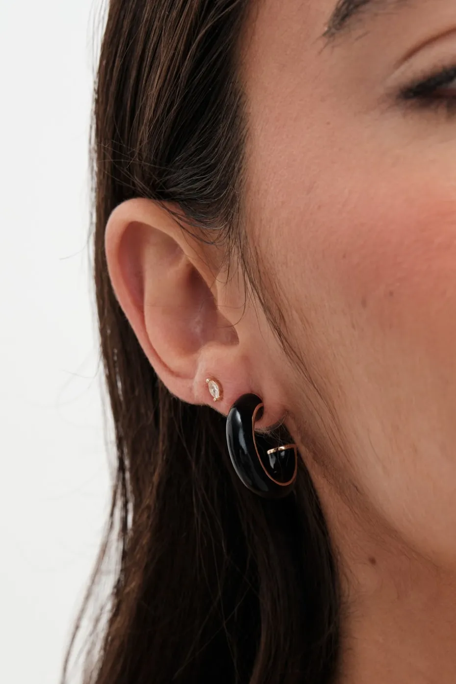 Jon Richard Gold Plated and Jet Hoop Earrings