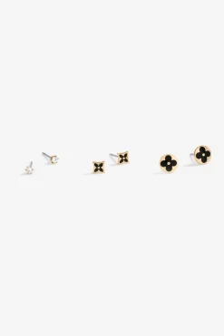 Jon Richard Gold Plated & Jet Enamel Earrings Pack Of 3