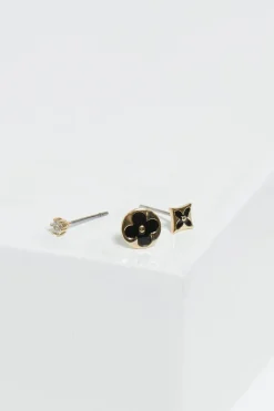 Jon Richard Gold Plated & Jet Enamel Earrings Pack Of 3