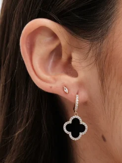 Jon Richard Gold Plated and Jet Clover Huggie Earrings