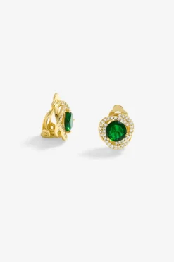 Jon Richard Gold Plated & Emerald Twist Halo Clip Earrings