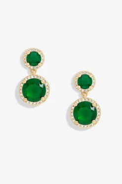 Jon Richard Gold Plated & Emerald Double Halo Earrings