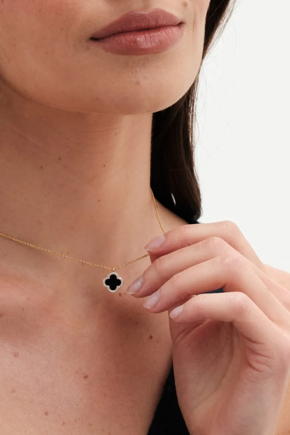 Jon Richard Gold Plated and Jet Clover Pendant Necklace