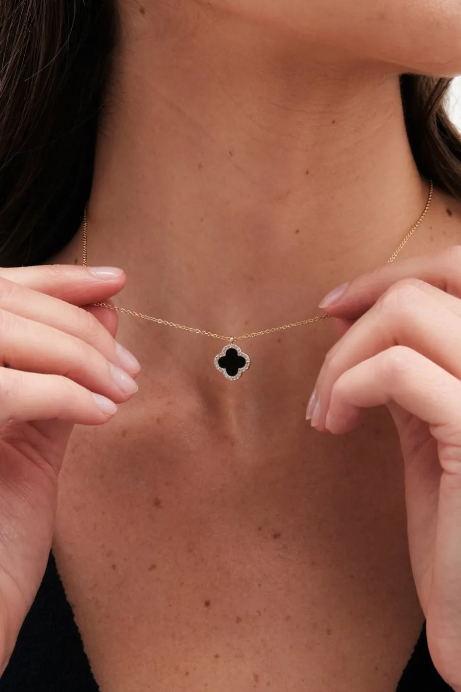 Jon Richard Gold Plated and Jet Clover Pendant Necklace