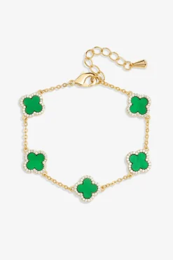 Jon Richard Gold Plated Cubic Zirconia Malachite Clover Bracelet
