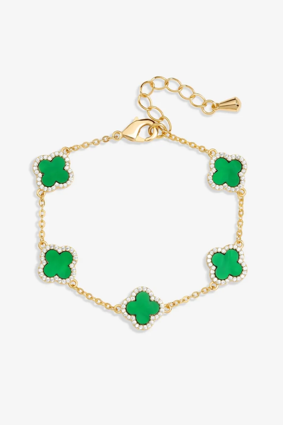 Jon Richard Gold Plated Cubic Zirconia Malachite Clover Bracelet