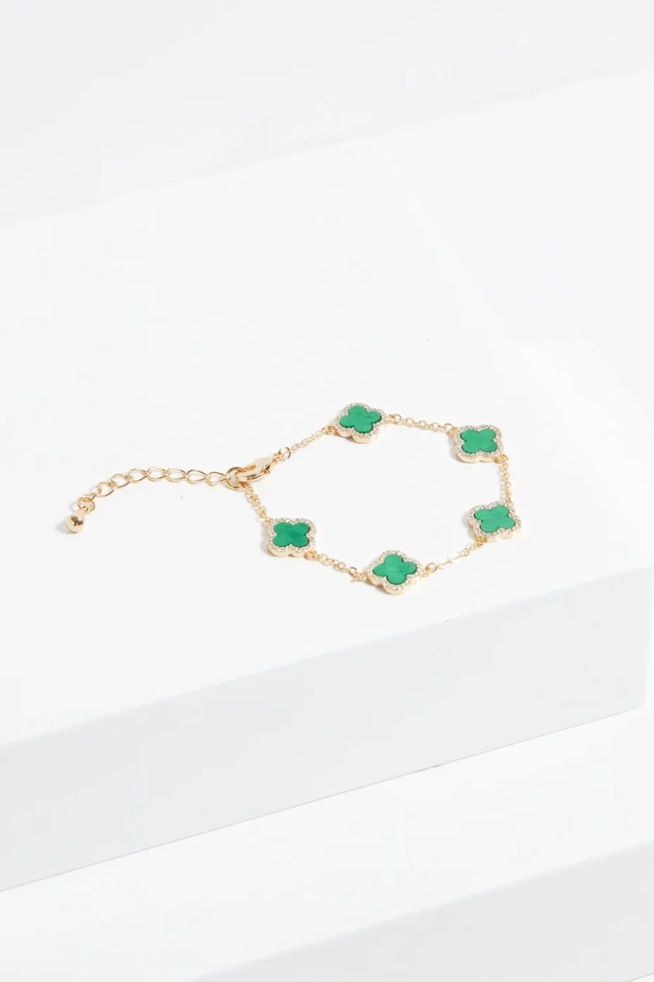 Jon Richard Gold Plated Cubic Zirconia Malachite Clover Bracelet