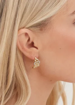 Jon Richard Gold Plated Cubic Zirconia & Polished Chain Hoops