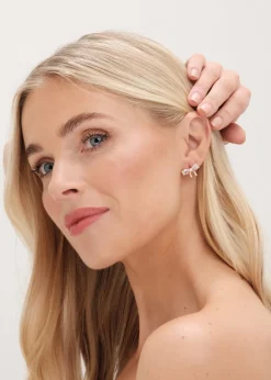 Jon Richard Gold Plated Cubic Zirconia & Pearl Bow Earrings