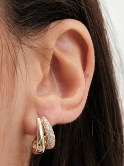 Jon Richard Gold Plated Cubic Zirconia And Polished Curved Mini Drop Earrings